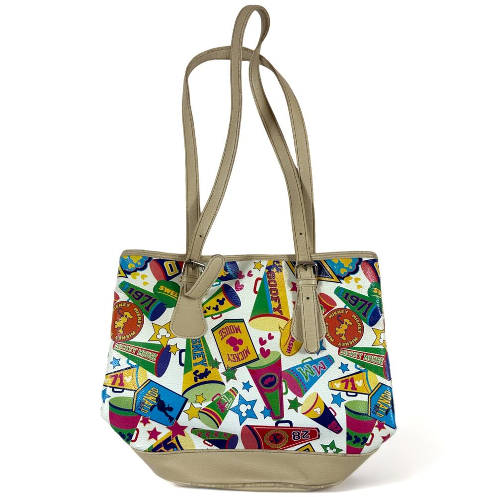 Disney Parks Mickey Goofy Cheer Megaphone Print Shoulder Tote Bag